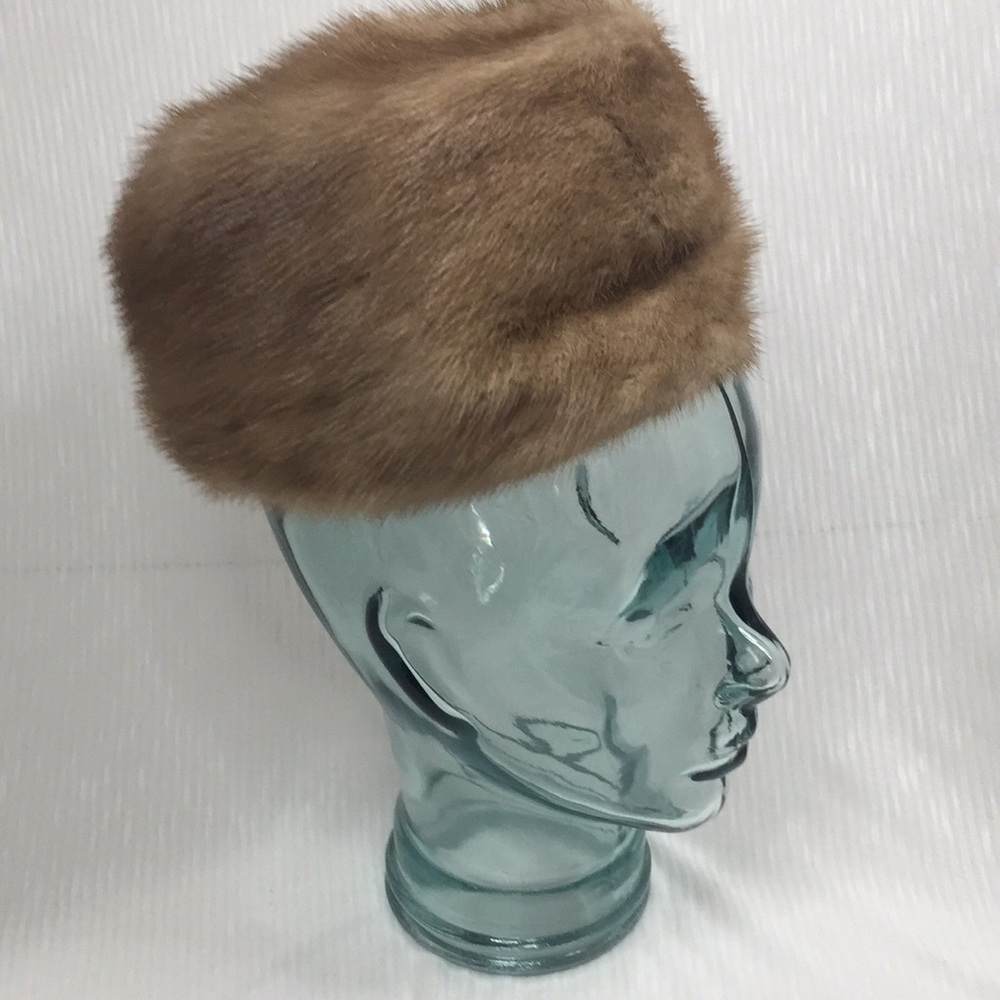Lovely mink pillbox style hat light excellent